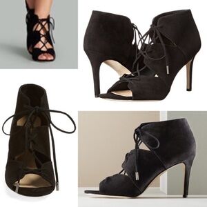 Via Spiga Black Suede Vibe Caged Lace Up Sandals; SZ 7.5
